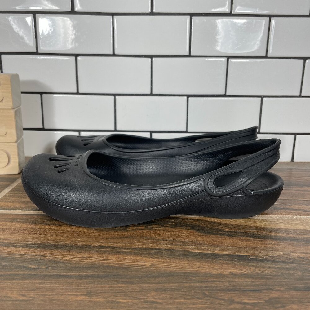 CROCS Thea Shoes Womens Size 7 Black Lightweight Comfort Slingback Ballet Flats